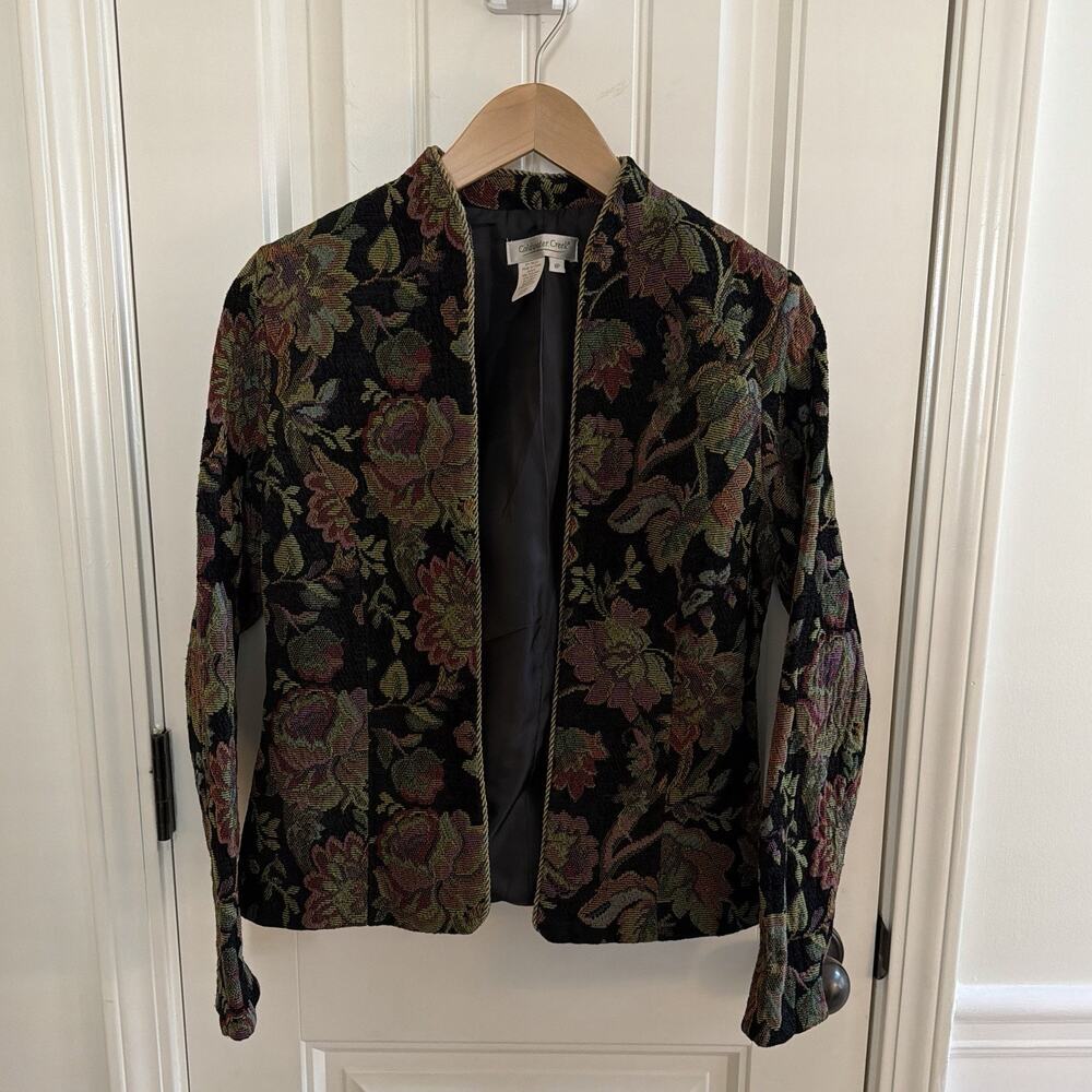 VTG Coldwater Creek Floral Tapestry Blazer Women’s Sz 8p Open-Front Collarless